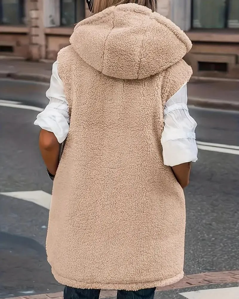 Zipper Design Hooded Versatile Longline Puffer Vest Coat